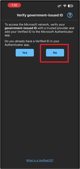 Click here to 'No' to receive a verified ID on your Authenticator app