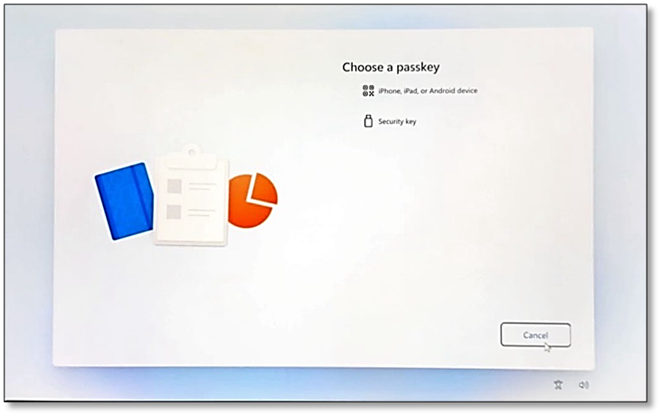 This picture shows On the Choose a passkey screen select either iPhone, iPad, or Android device if using your mobile passkey or Security key if using a YubiKey. Then continue to the relevant Sign in with a passkey step to complete your sign in